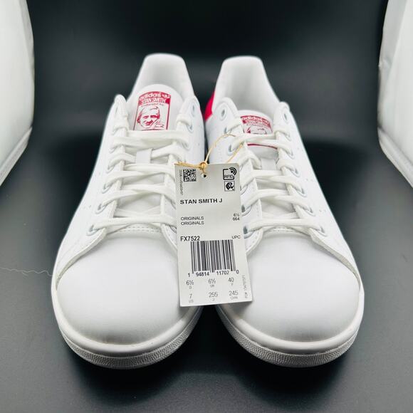 Adidas Stan Smith J Big Kids' Sneakers White Cloud / Bold Pink FX7522 Sz 7 - Picture 2 of 7